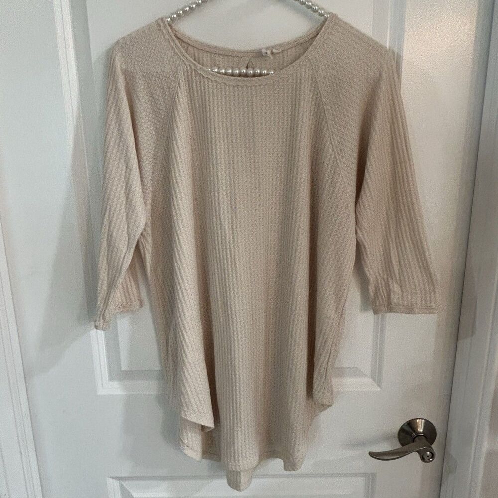 Pure + Good Anthropologie Top Small Tan Thermal Waffle Knit Classic Capsule Boho